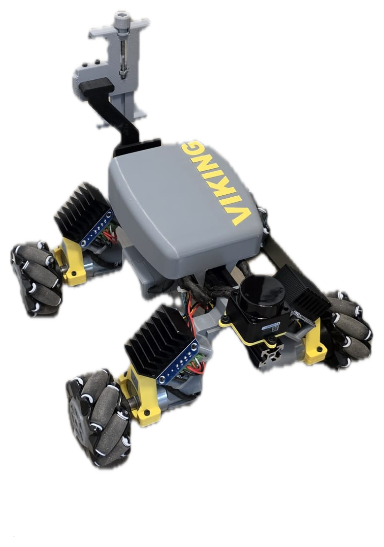 Viking: a grey four-wheeled robotic platform with a 360-degree lidar and a sensor mast